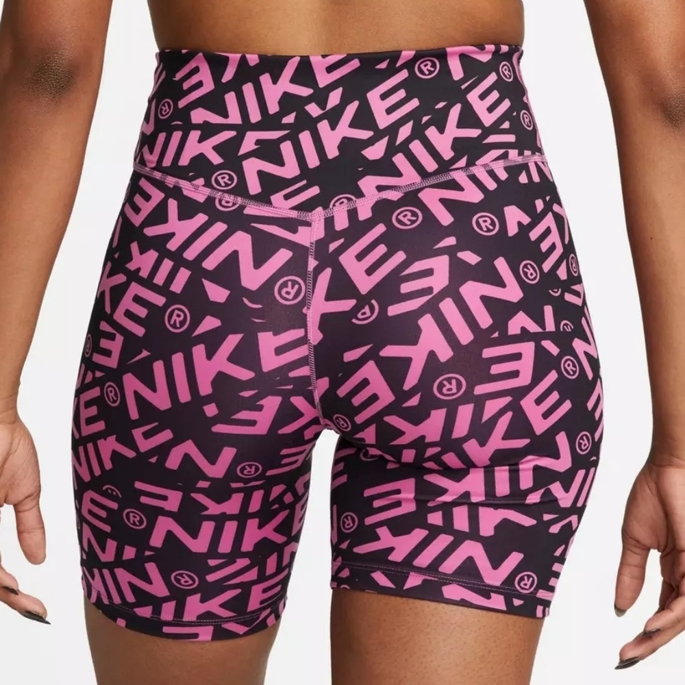 Nike One Women's Cosmic Fuchsia Printed Mid-Rise Biker Shorts DX0092-665 Size S - Picture 2 of 3
